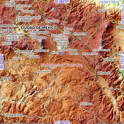 Topographic map of Santo Domingo Huehuetlán