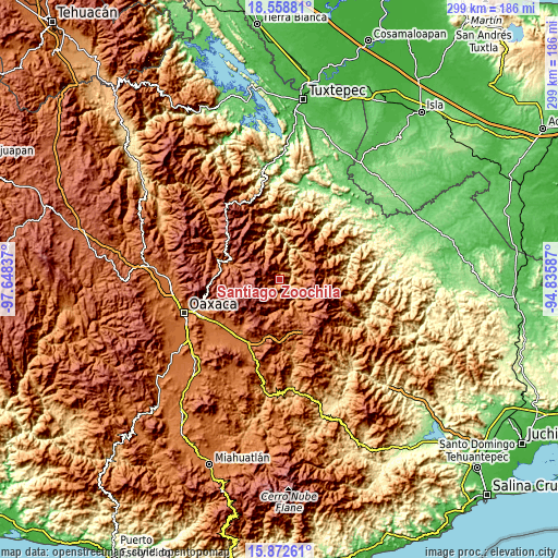 Topographic map of Santiago Zoochila