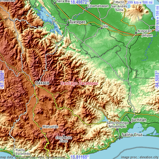 Topographic map of Santiago Zacatepec