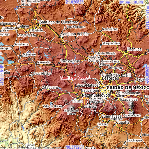 Topographic map of Santiago Yeché