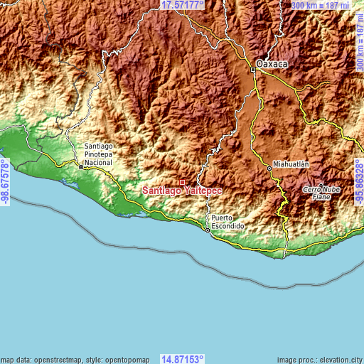 Topographic map of Santiago Yaitepec