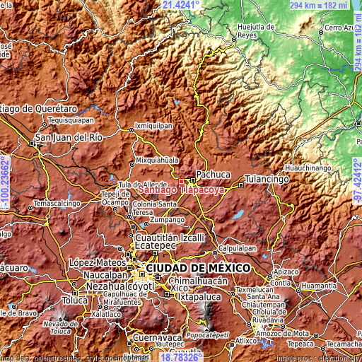 Topographic map of Santiago Tlapacoya