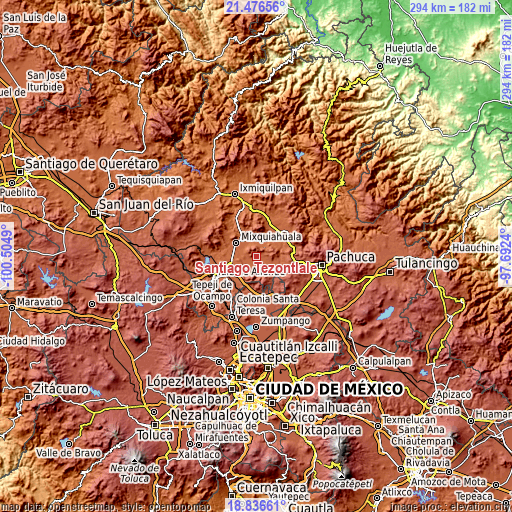 Topographic map of Santiago Tezontlale