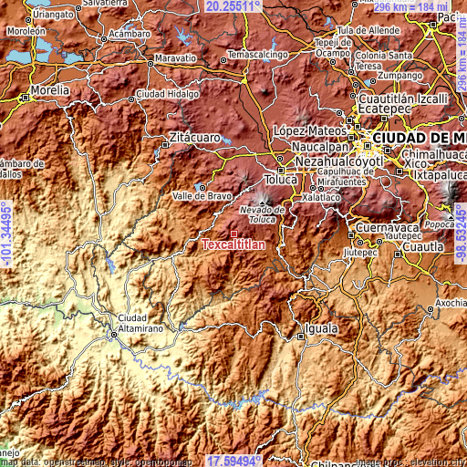 Topographic map of Texcaltitlán