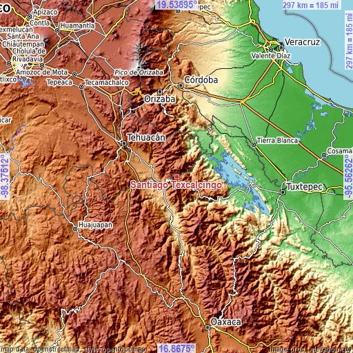 Topographic map of Santiago Texcalcingo