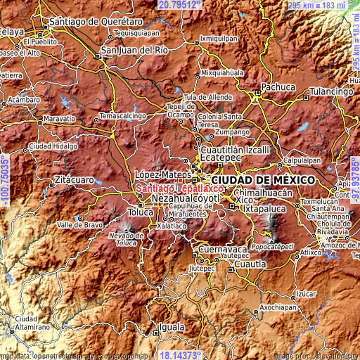 Topographic map of Santiago Tepatlaxco