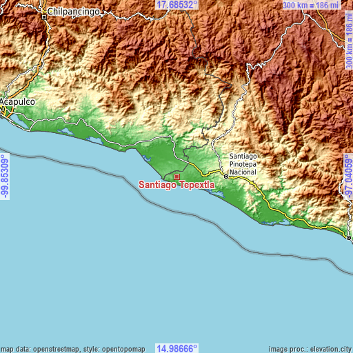 Topographic map of Santiago Tepextla