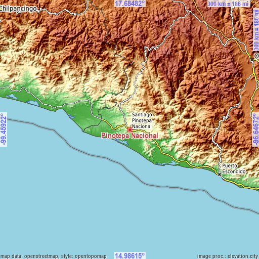 Topographic map of Pinotepa Nacional