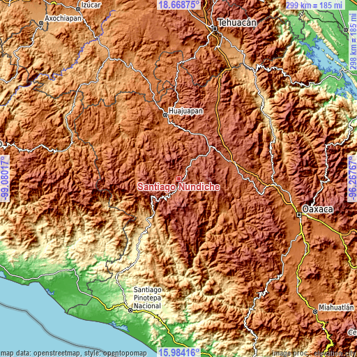 Topographic map of Santiago Nundíche