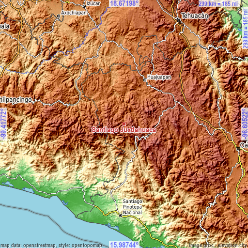 Topographic map of Santiago Juxtlahuaca