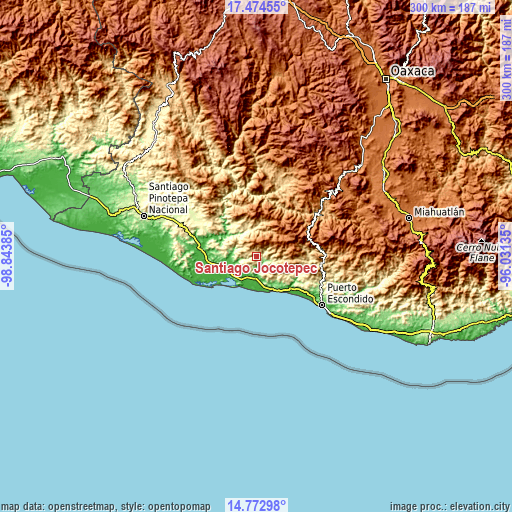 Topographic map of Santiago Jocotepec