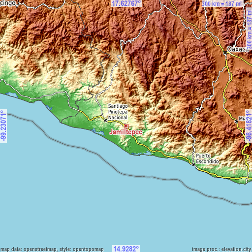 Topographic map of Jamiltepec