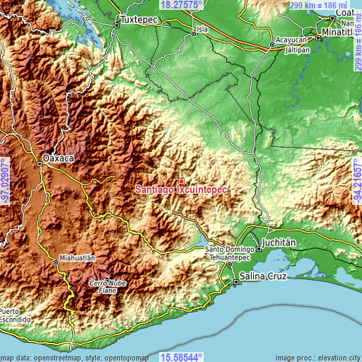 Topographic map of Santiago Ixcuintepec