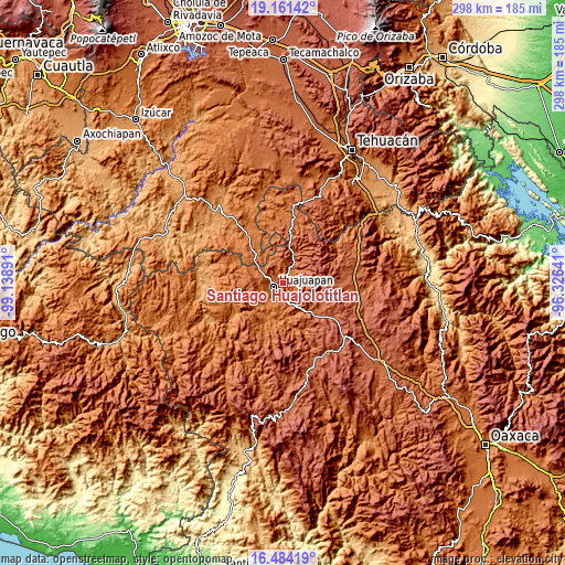 Topographic map of Santiago Huajolotitlán