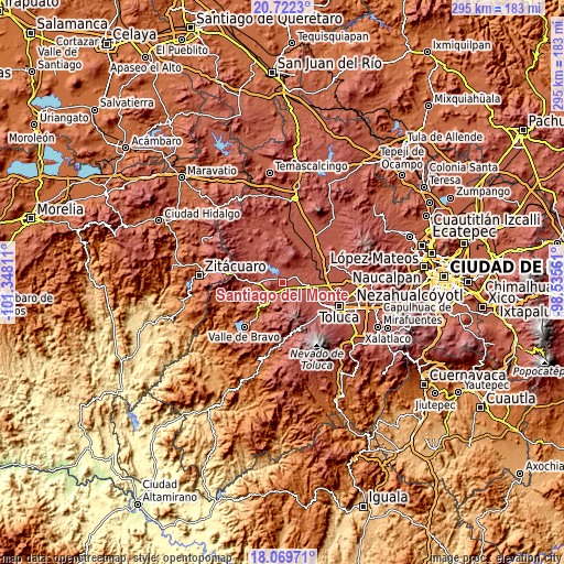 Topographic map of Santiago del Monte