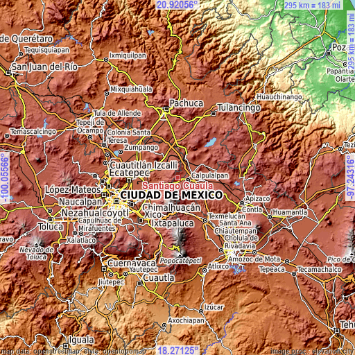 Topographic map of Santiago Cuaula