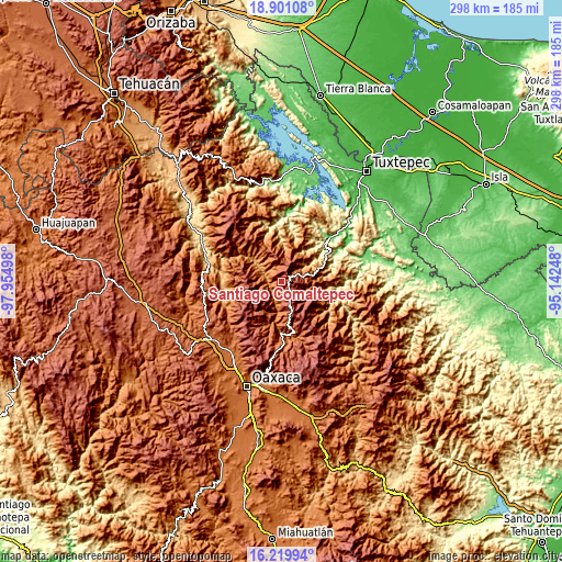 Topographic map of Santiago Comaltepec