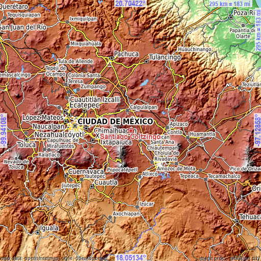 Topographic map of Santiago Coltzingo