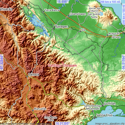 Topographic map of Santiago Choápam