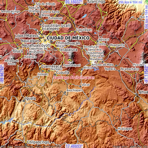 Topographic map of Santiago Atzitzihuacán