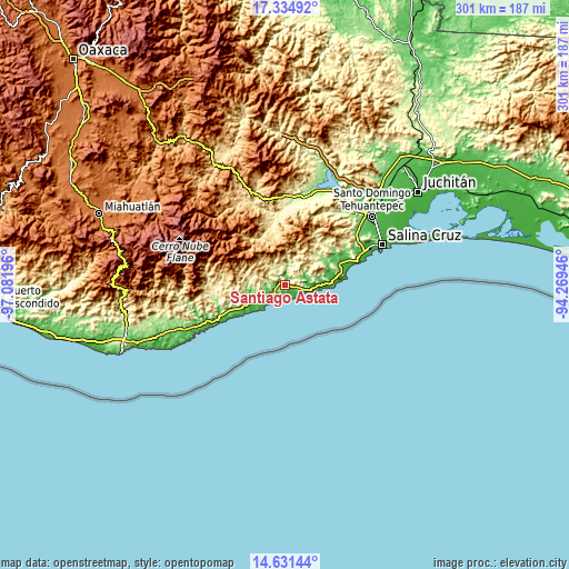 Topographic map of Santiago Astata