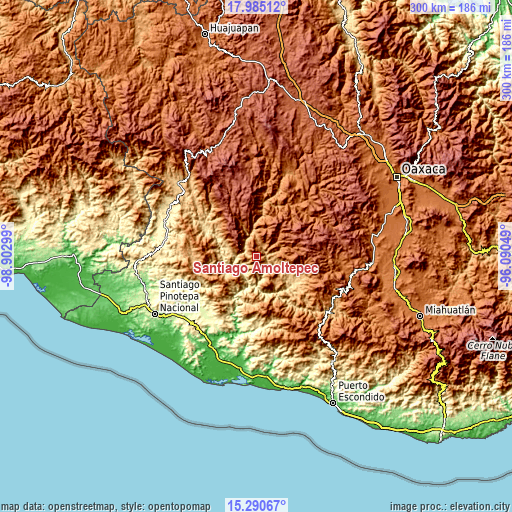 Topographic map of Santiago Amoltepec