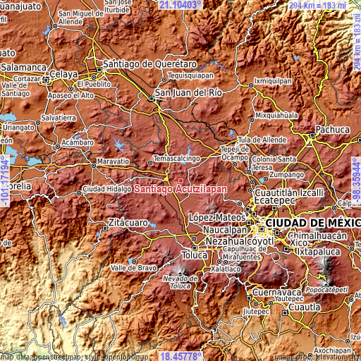 Topographic map of Santiago Acutzilapan