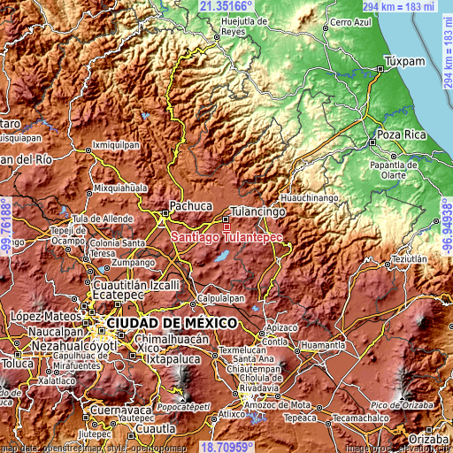 Topographic map of Santiago Tulantepec