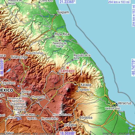 Topographic map of Santiago