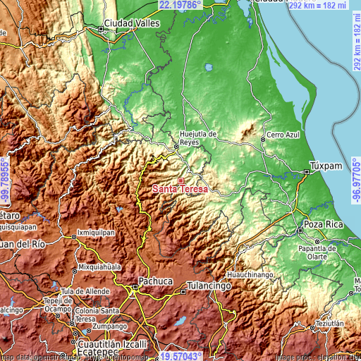 Topographic map of Santa Teresa