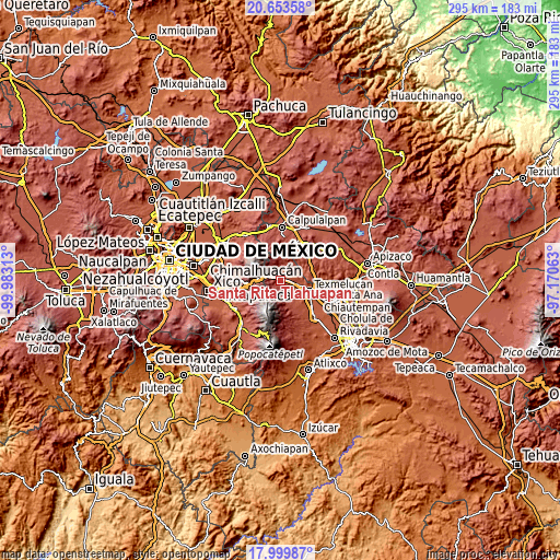 Topographic map of Santa Rita Tlahuapan