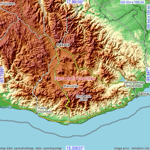 Topographic map of Santa María Zoquitlán