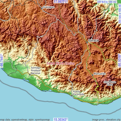 Topographic map of Santa María Zaniza