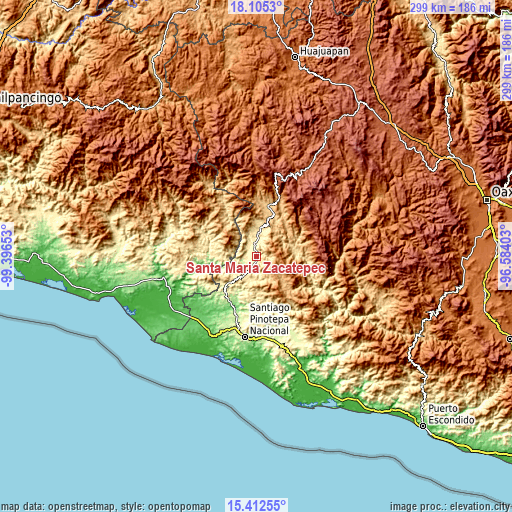 Topographic map of Santa María Zacatepec