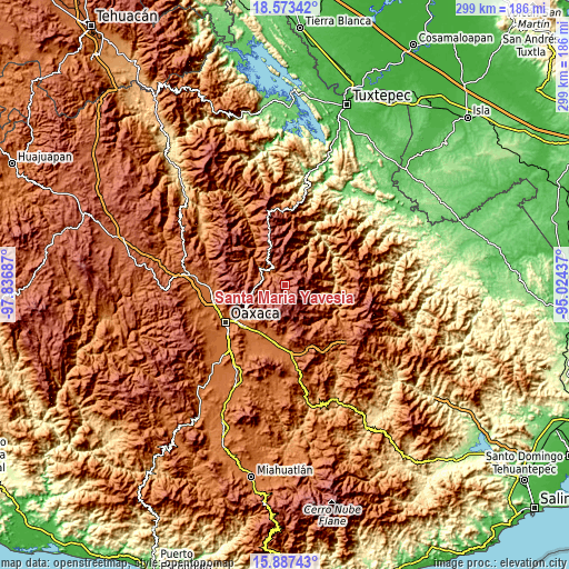 Topographic map of Santa María Yavesía