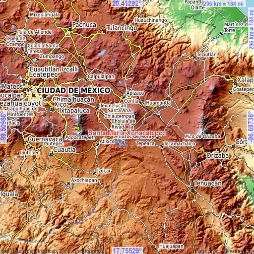 Topographic map of Santa María Xonacatepec