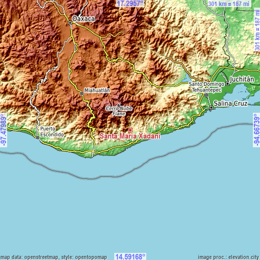 Topographic map of Santa María Xadani