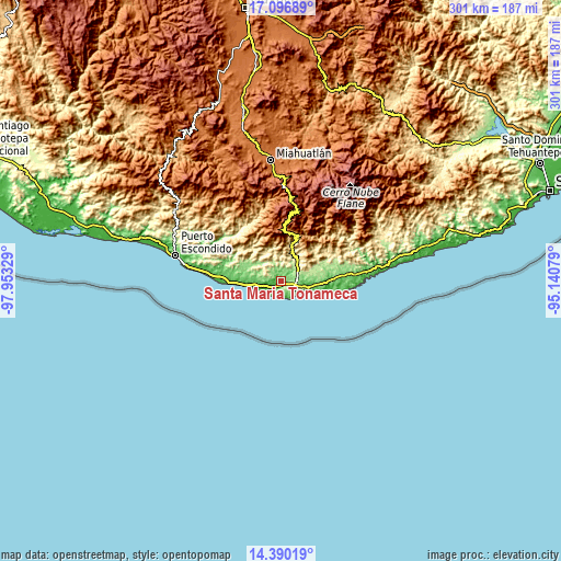 Topographic map of Santa María Tonameca