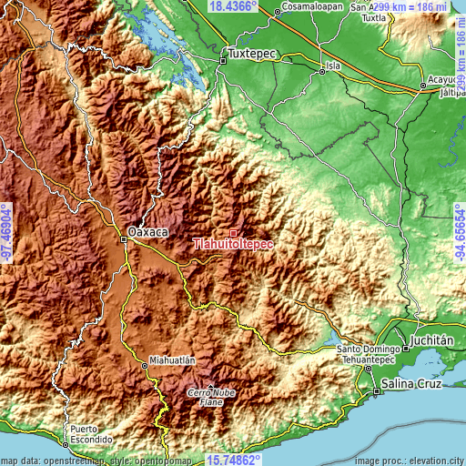 Topographic map of Tlahuitoltepec