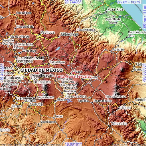 Topographic map of Santa María Texcalac