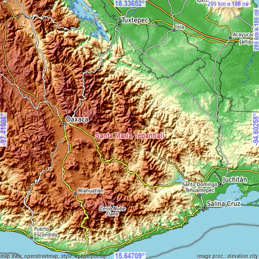 Topographic map of Santa María Tepantlali