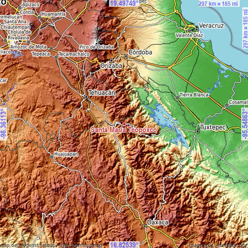 Topographic map of Santa María Teopoxco