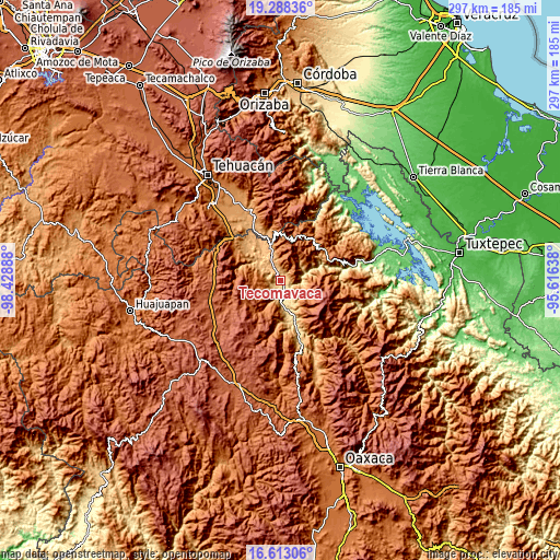 Topographic map of Tecomavaca