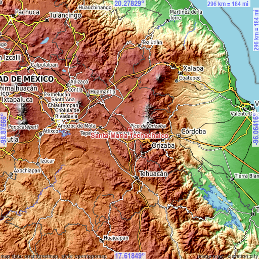 Topographic map of Santa María Techachalco