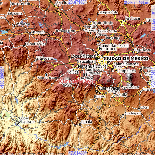 Topographic map of Santa María Rayón