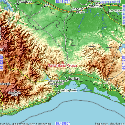 Topographic map of Santa María Petapa