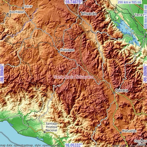 Topographic map of Santa María Nduayaco