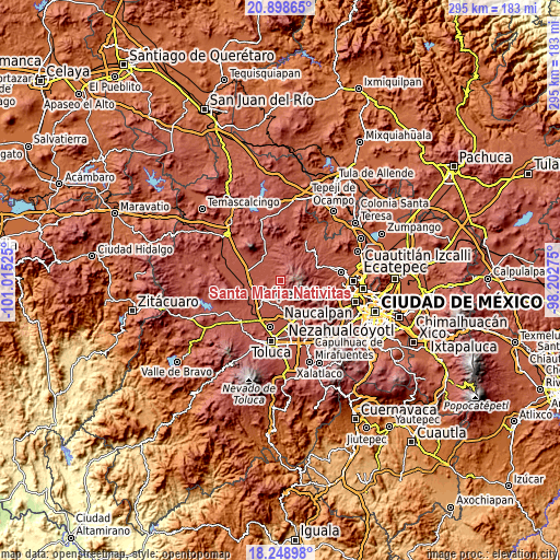 Topographic map of Santa María Nativitas