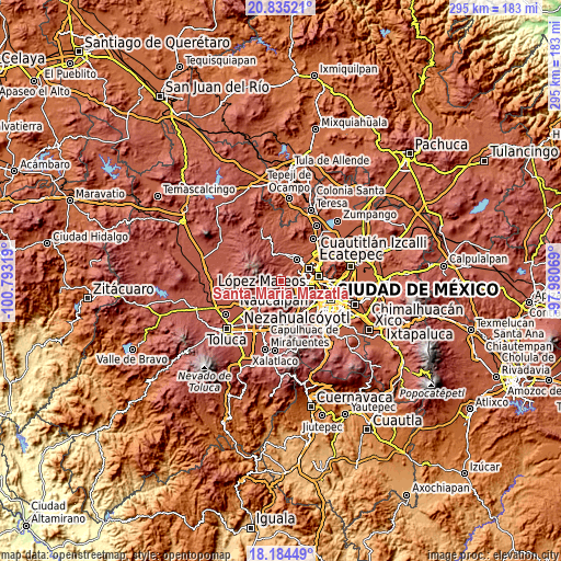 Topographic map of Santa María Mazatla
