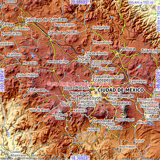 Topographic map of Santa María Magdalena Cahuacán